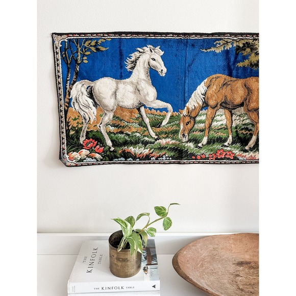 Vintage Italian Velvet Horse Tapestry - Picture 2 of 5
